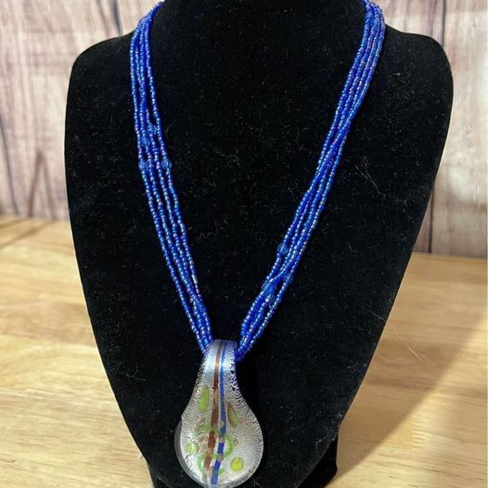 Blue Glass Pendant Necklace Womens